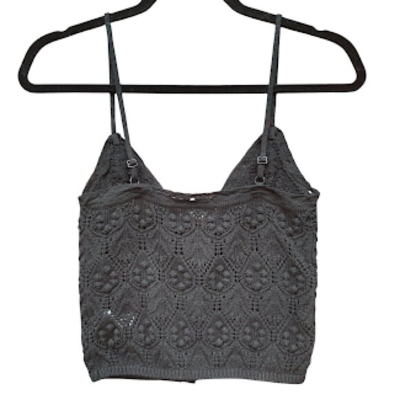 AEROPOSTALE | Black Crochet Spaghetti Strap Button Up Crop Knit Boho Cami Top XS - Picture 2 of 10